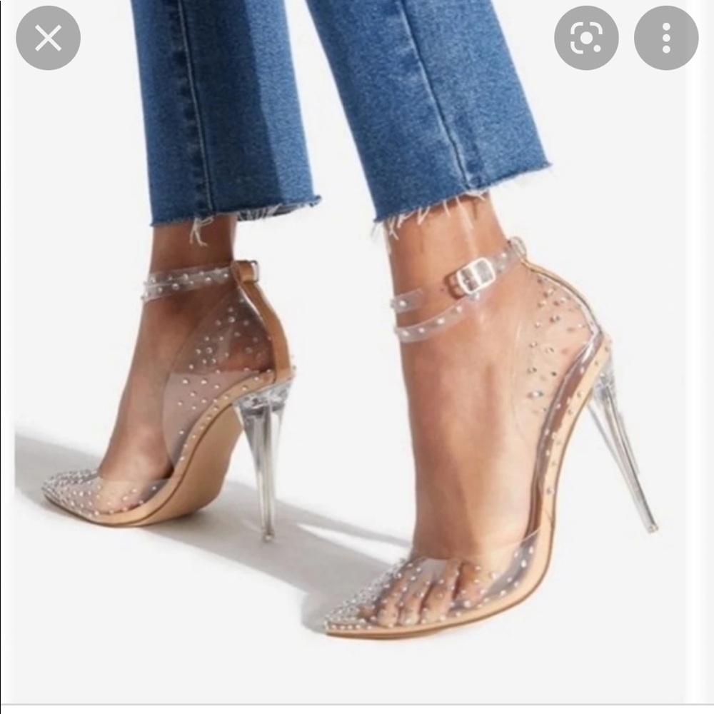 JustFab Mika Embellished Clear Shoe